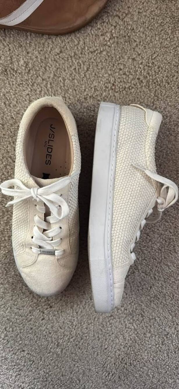J/Slides NYC White Snake Skin Print Leather Sneakers Shoes Size 8.5